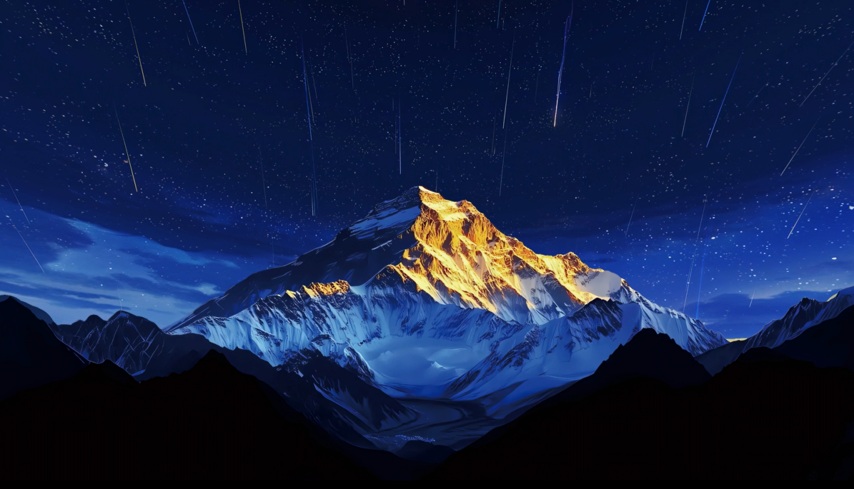 流星滑过,日照金山高清壁纸
