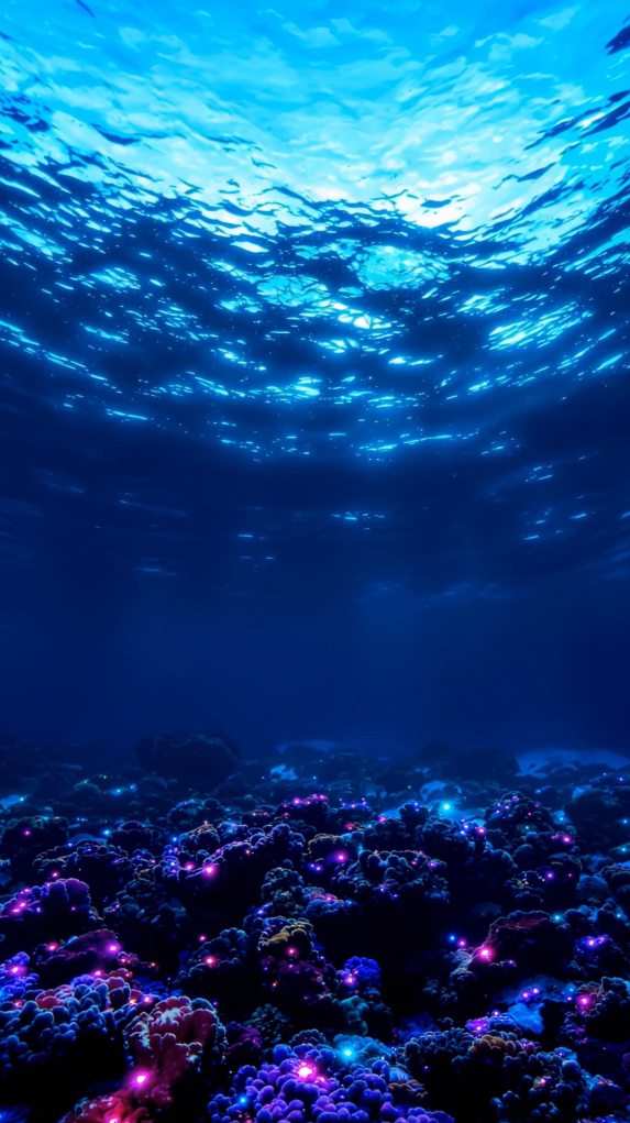 AI生成深蓝色海底光影